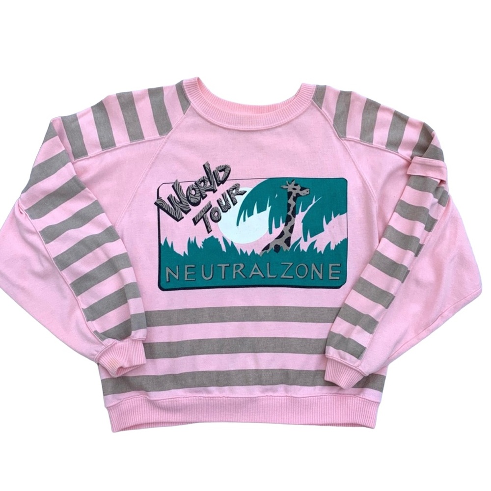 Vintage World Tour Women’s Striped Giraffe Crewneck Sweatshirt Size Small